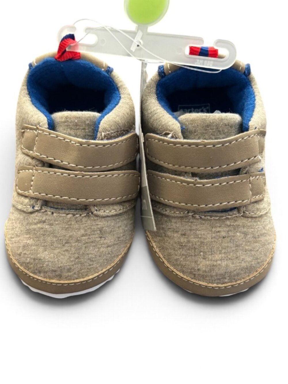 NWT Carter’s Baby Tan Sneakers Double Strap Soft Sole Shoes Blue Red Accents